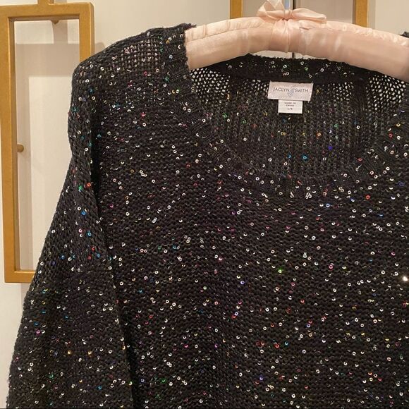 Jaclyn Smith Black Sweater Colored Sequins Large - Picture 2 of 8